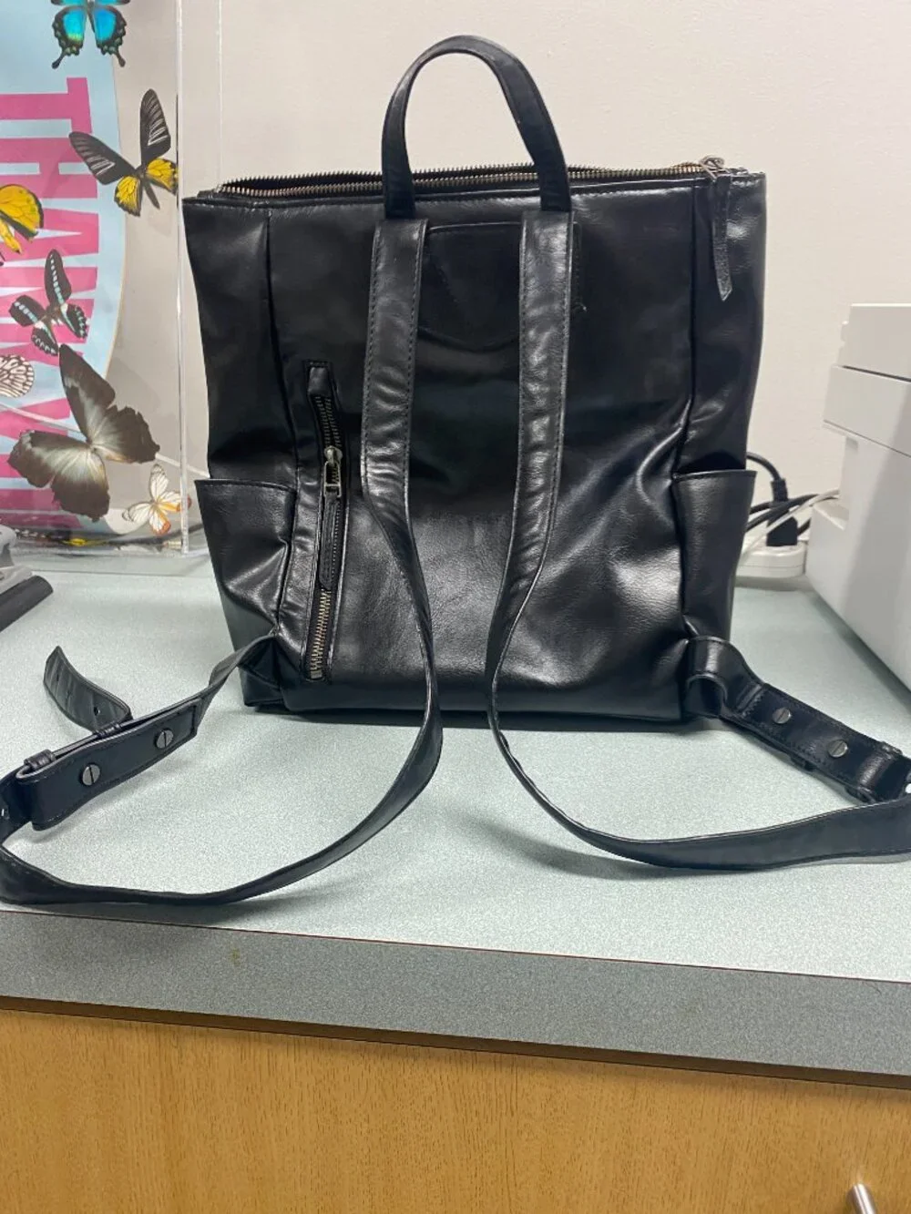 Freshly Picked Minimal Diaper Bag - Onyx: Faux Leather, Backpack